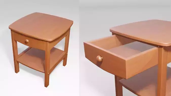 Nightstand wooden stool with shelf Low-poly 3D model