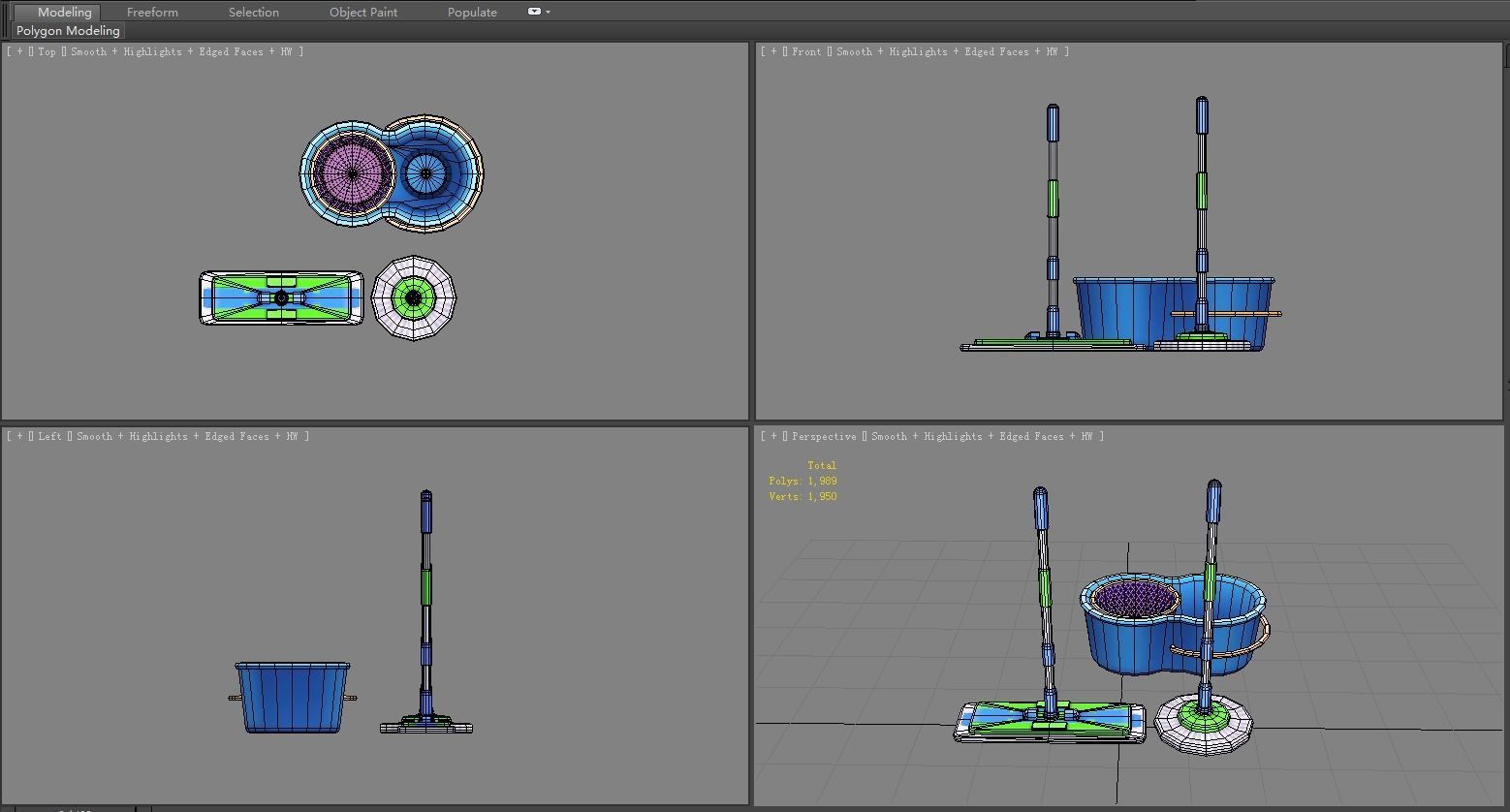 Cartoon mops and bucket Low-poly 3D model_9