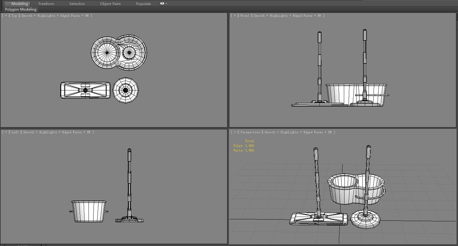 Cartoon mops and bucket Low-poly 3D model_10