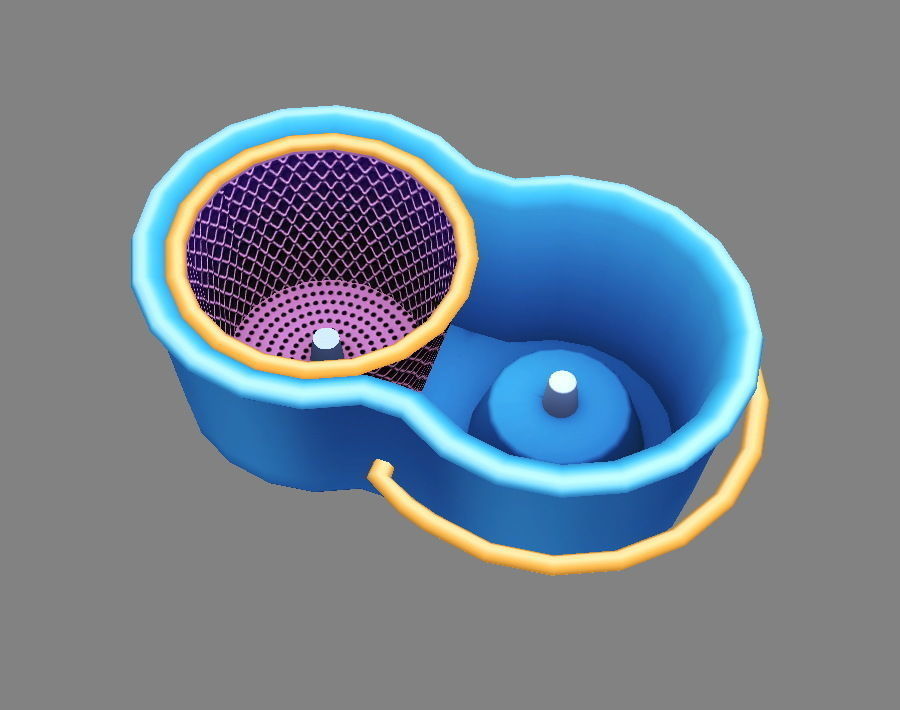 Cartoon mops and bucket Low-poly 3D model_4
