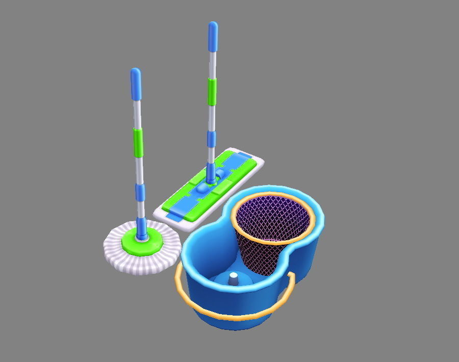 Cartoon mops and bucket Low-poly 3D model_6