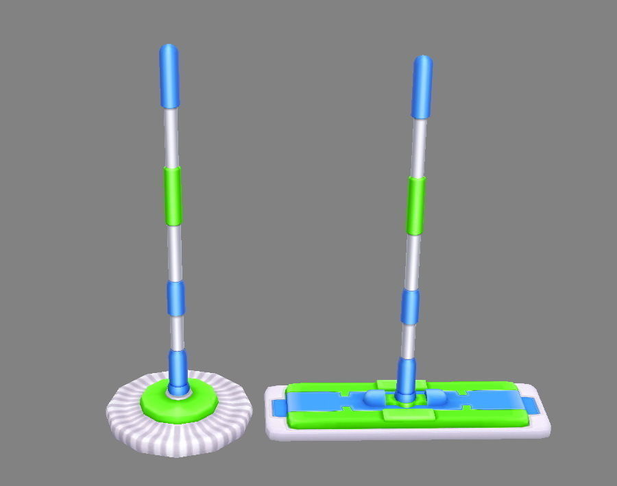 Cartoon mops and bucket Low-poly 3D model_3