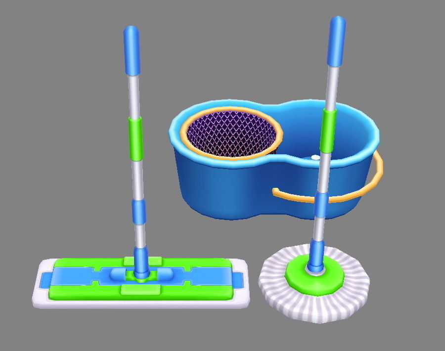 Cartoon mops and bucket Low-poly 3D model_1