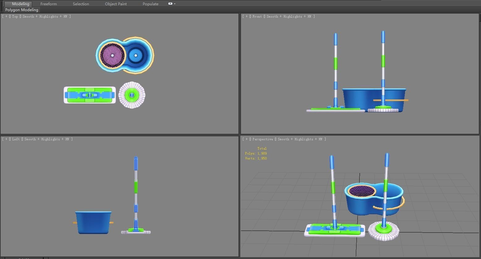 Cartoon mops and bucket Low-poly 3D model_8