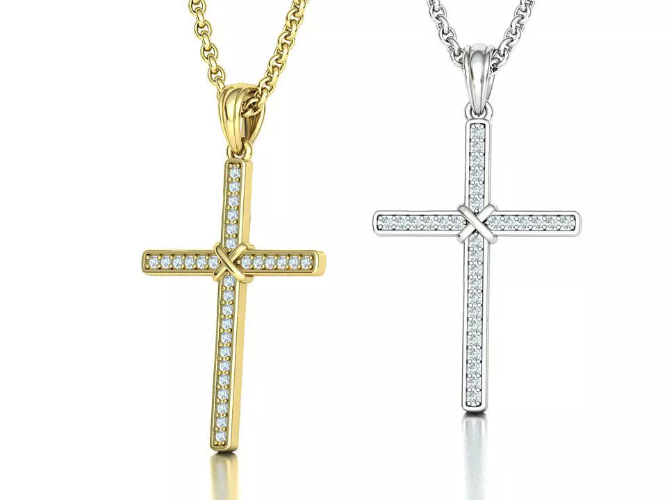 Cross Necklace Diamond Pendant Classic Cross 3dmodel 3D print model_0