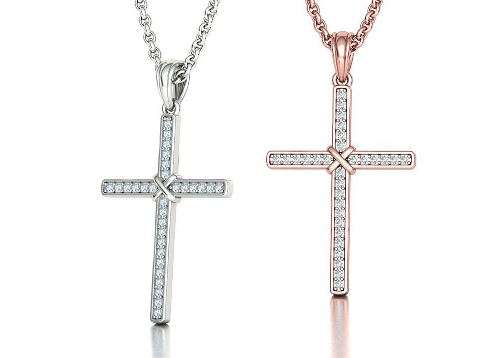 Cross Necklace Diamond Pendant Classic Cross 3dmodel 3D print model_1