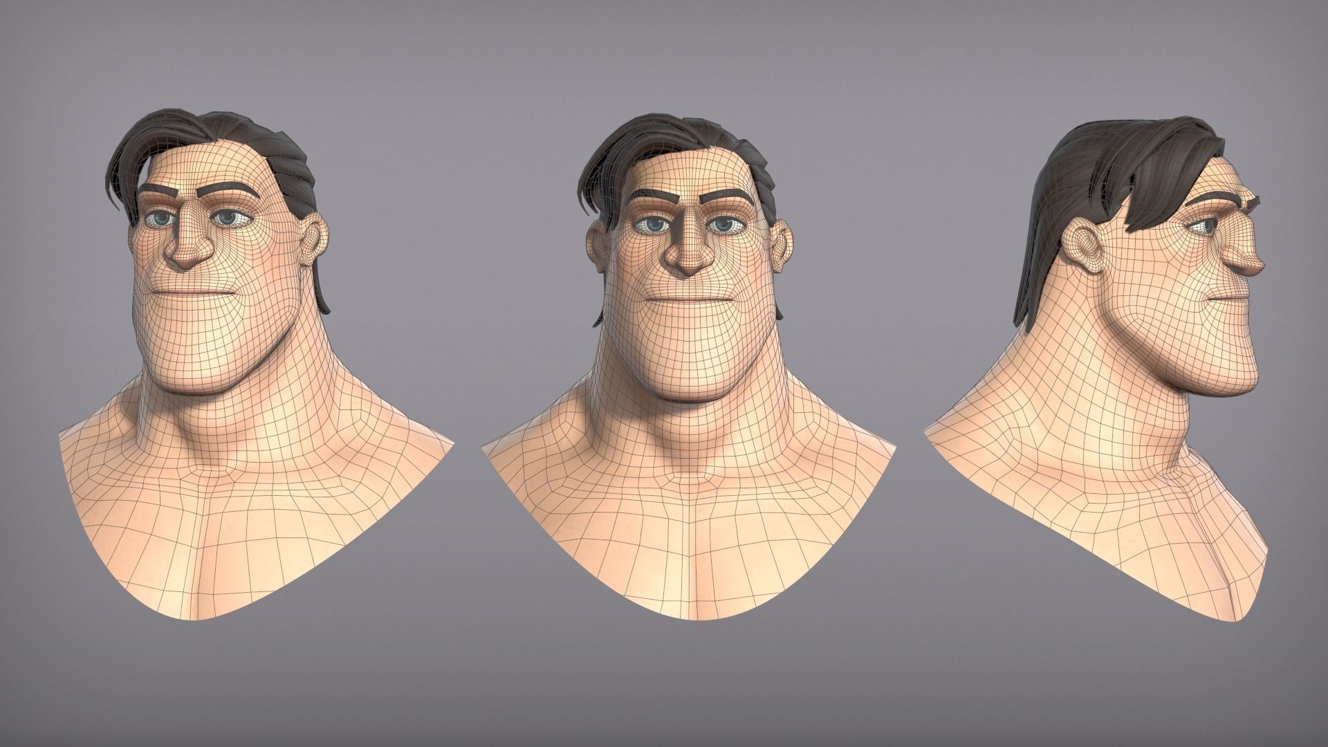 Cartoon male character Curtis base mesh Low-poly 3D model_10