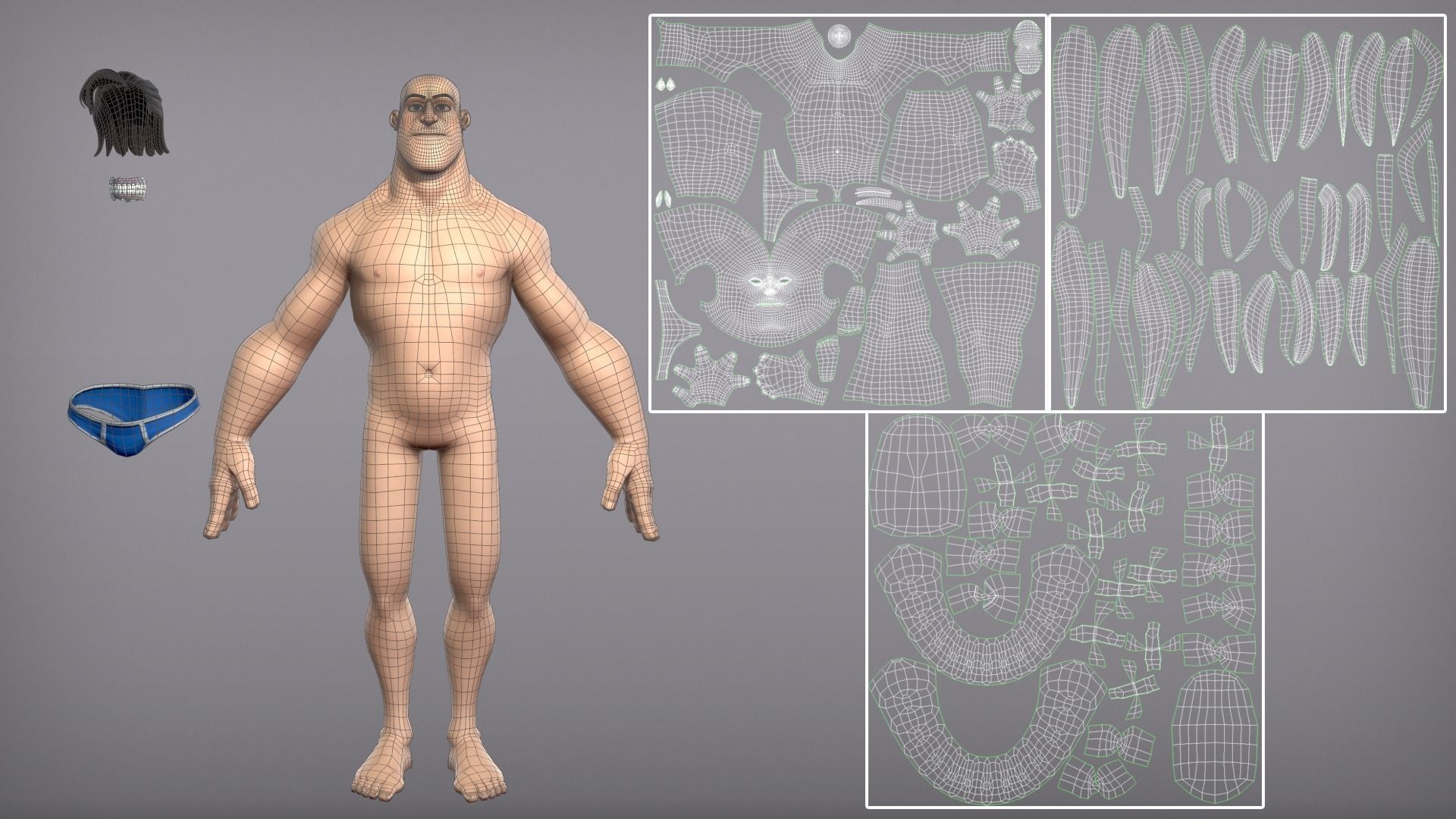Cartoon male character Curtis base mesh Low-poly 3D model_11