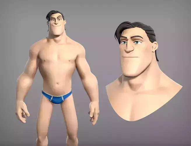 Cartoon male character Curtis base mesh Low-poly 3D model