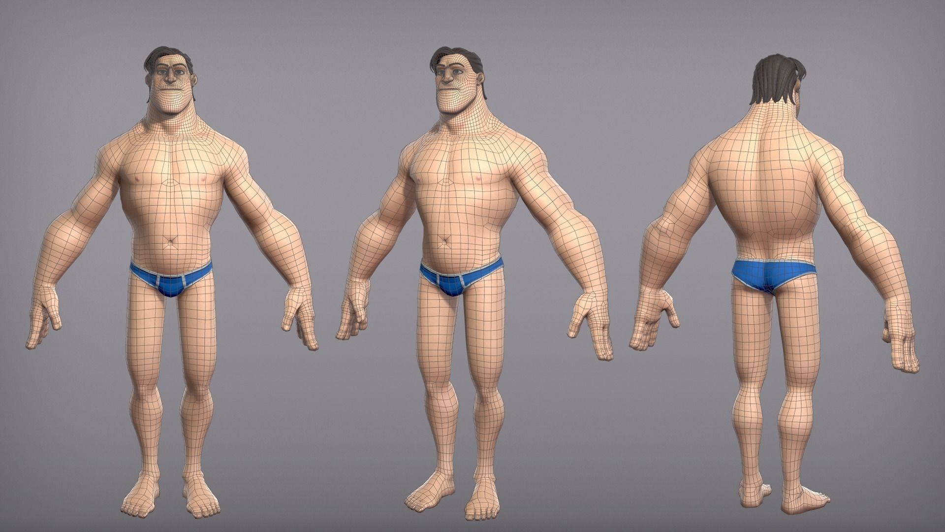 Cartoon male character Curtis base mesh Low-poly 3D model_7