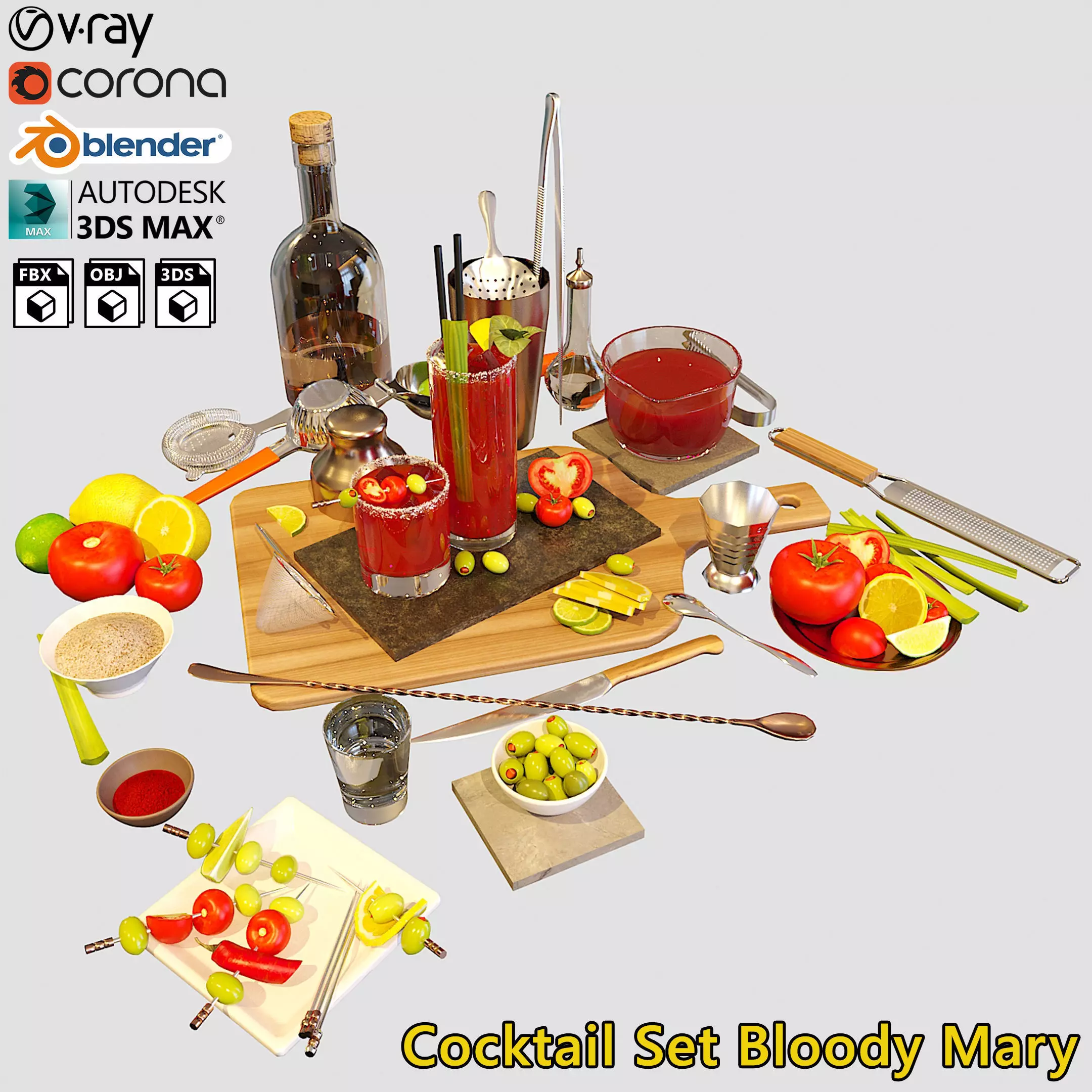 Cocktail Set Bloody Mary 3D model_0