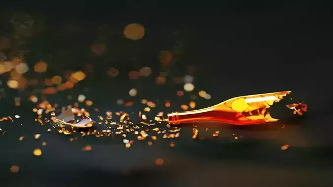 Breaking of a wine bottle animated 3D model