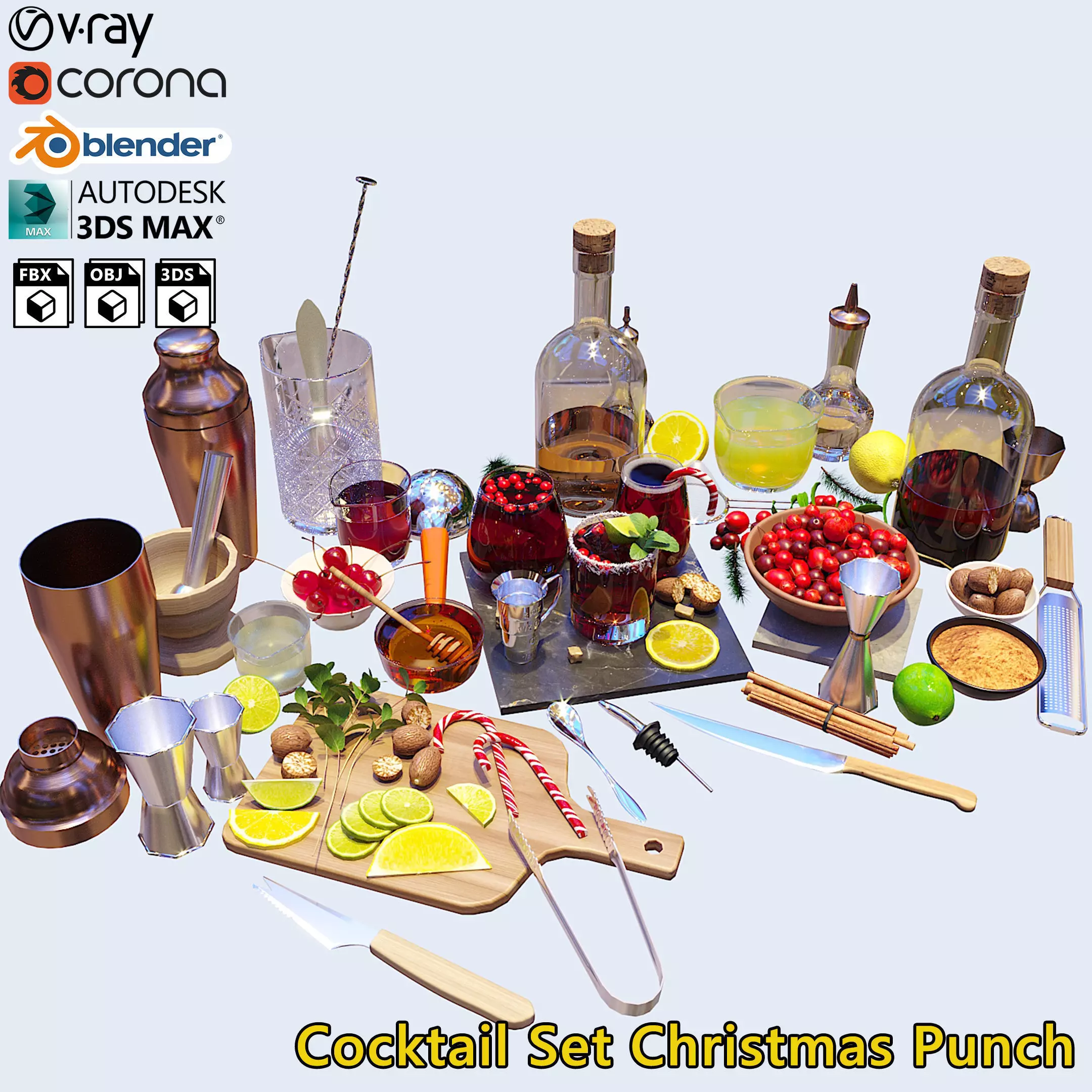 Cocktail Set Christmas Punch 3D model