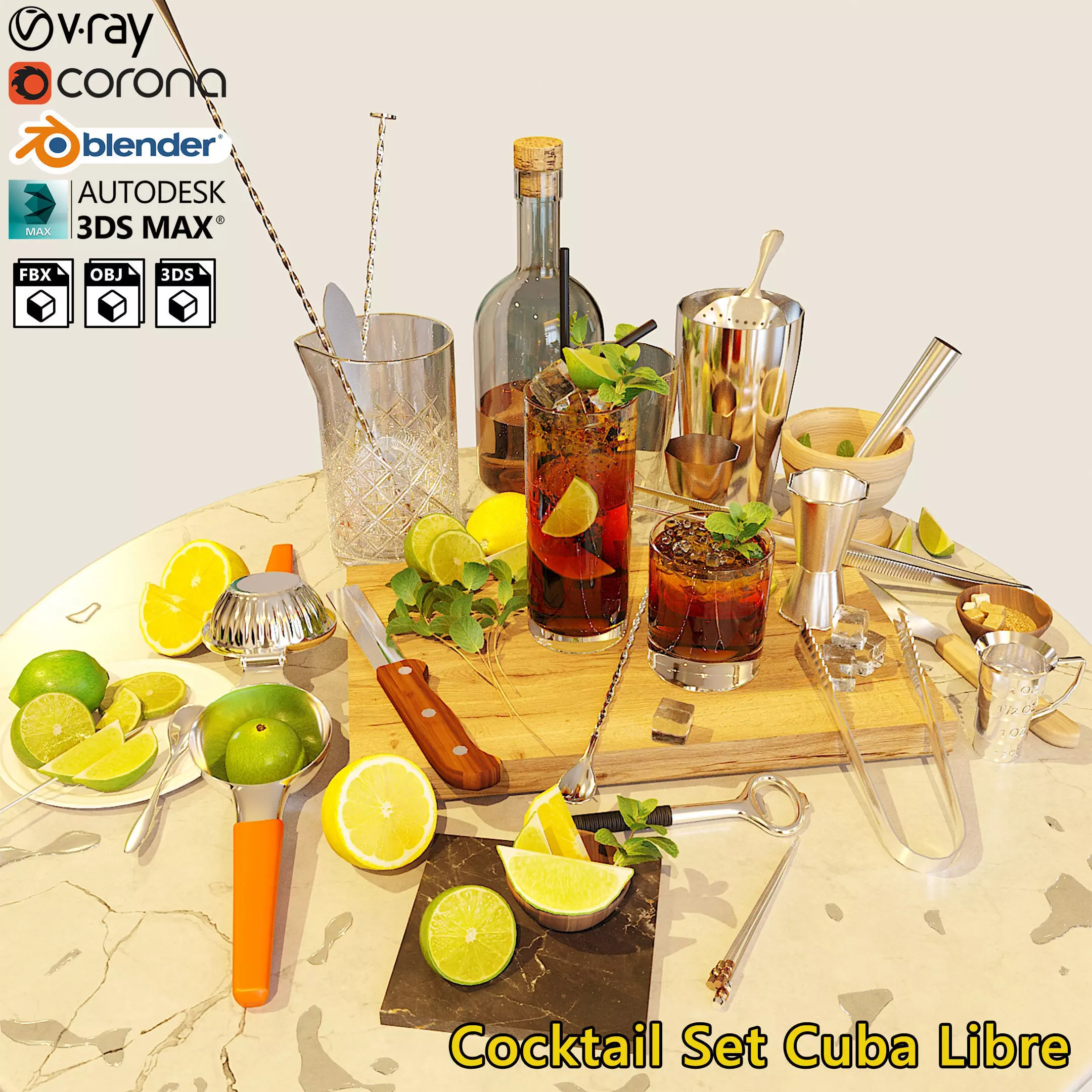 Cocktail Set Cuba Libre 3D model_0