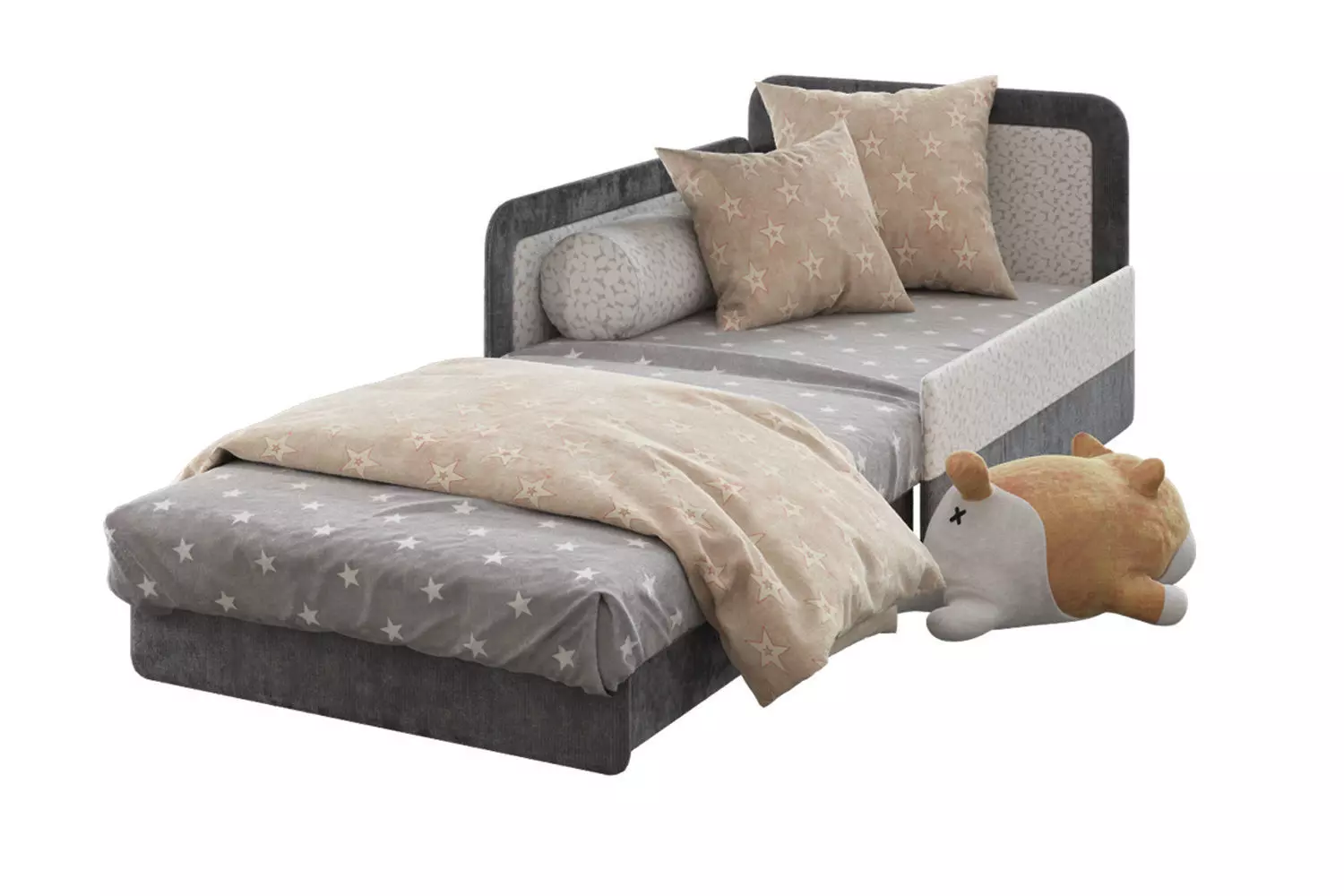Children open bed sofa and shiba toy 3D model_0