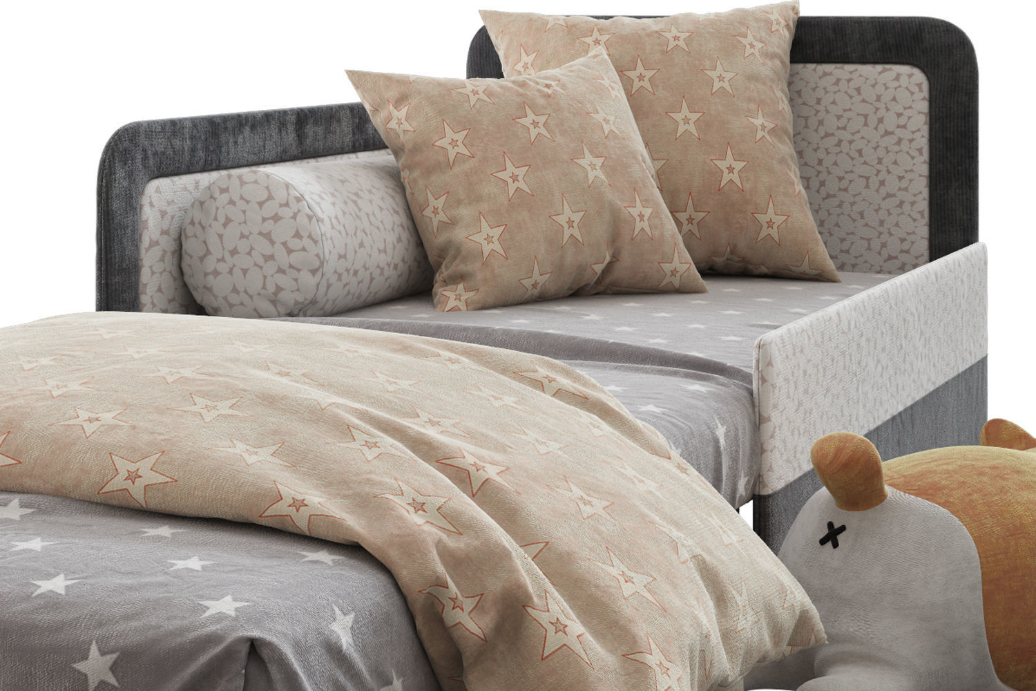 Children open bed sofa and shiba toy 3D model_1