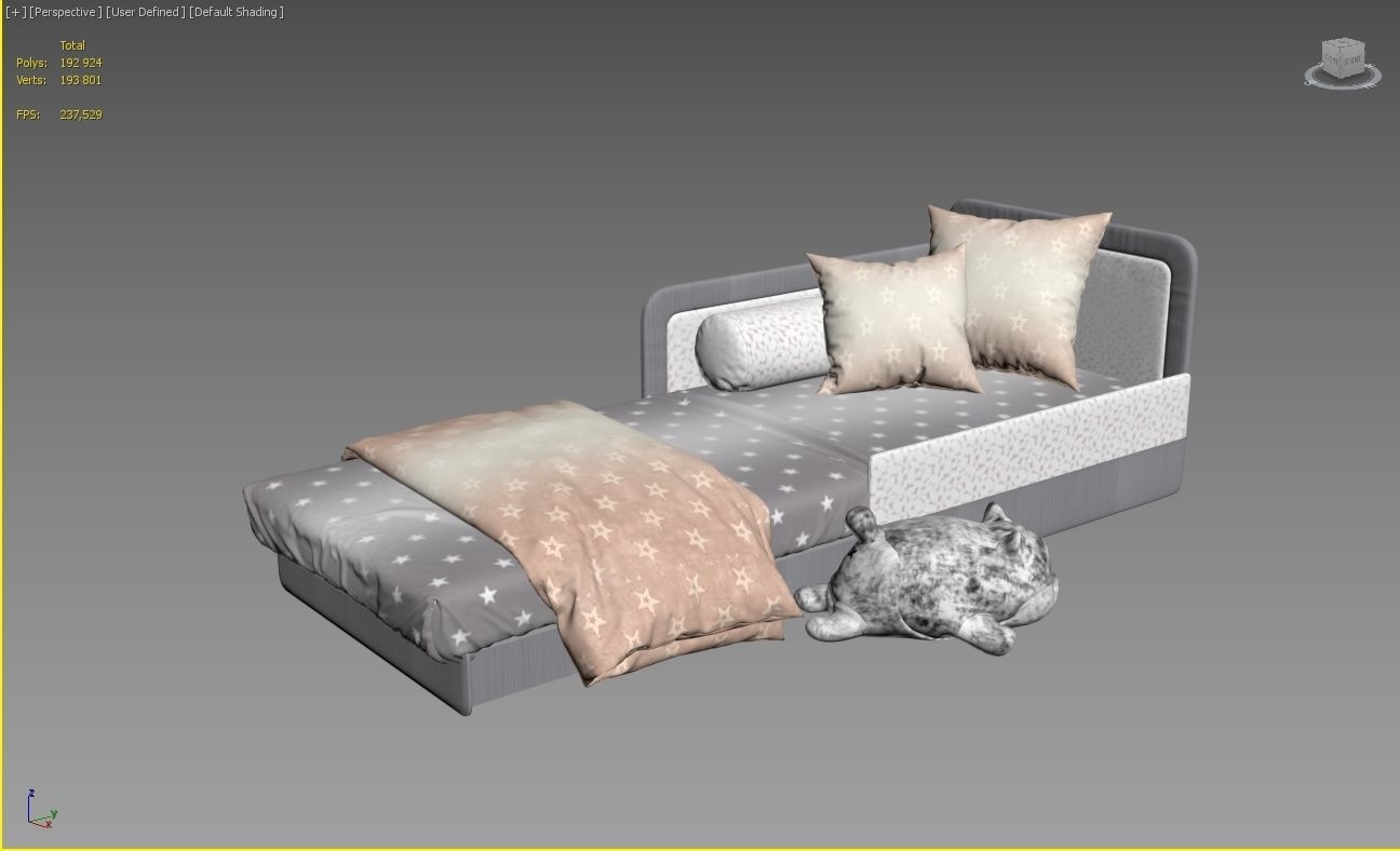Children open bed sofa and shiba toy 3D model_5