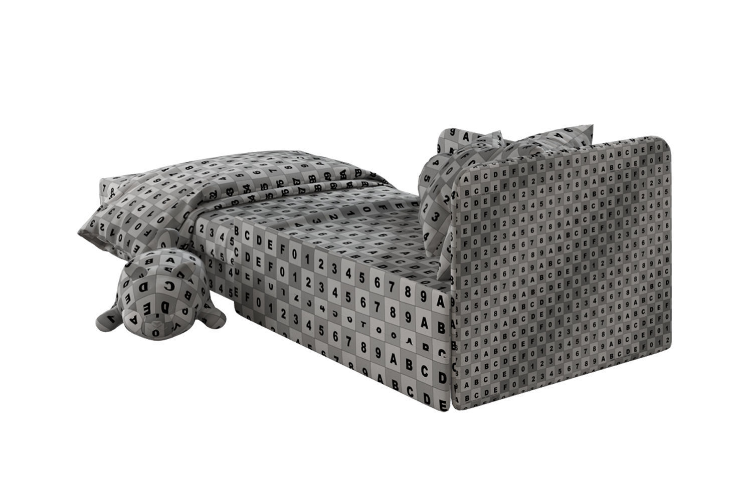 Children open bed sofa and shiba toy 3D model_4