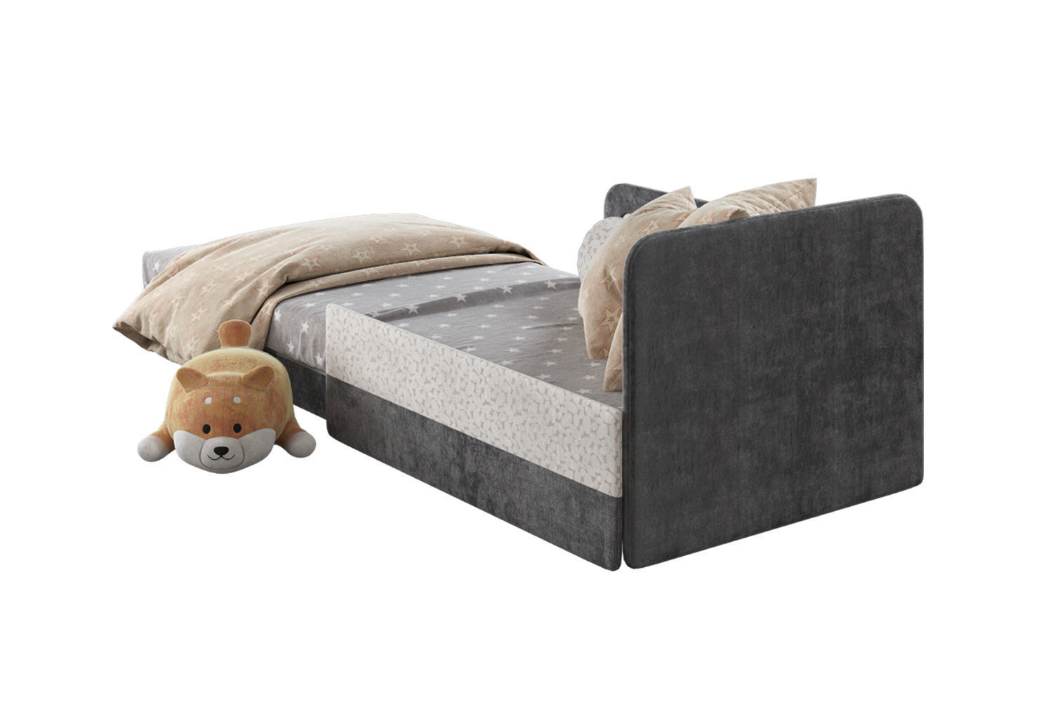 Children open bed sofa and shiba toy 3D model_2