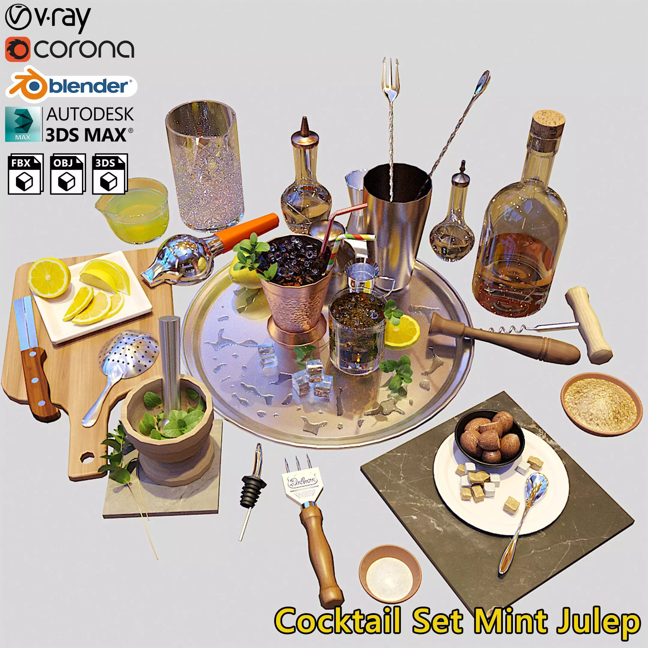 Cocktail Set Mint Julep 3D model_0