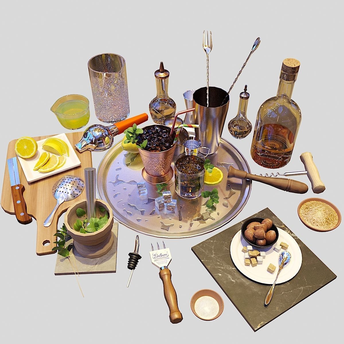 Cocktail Set Mint Julep 3D model_5