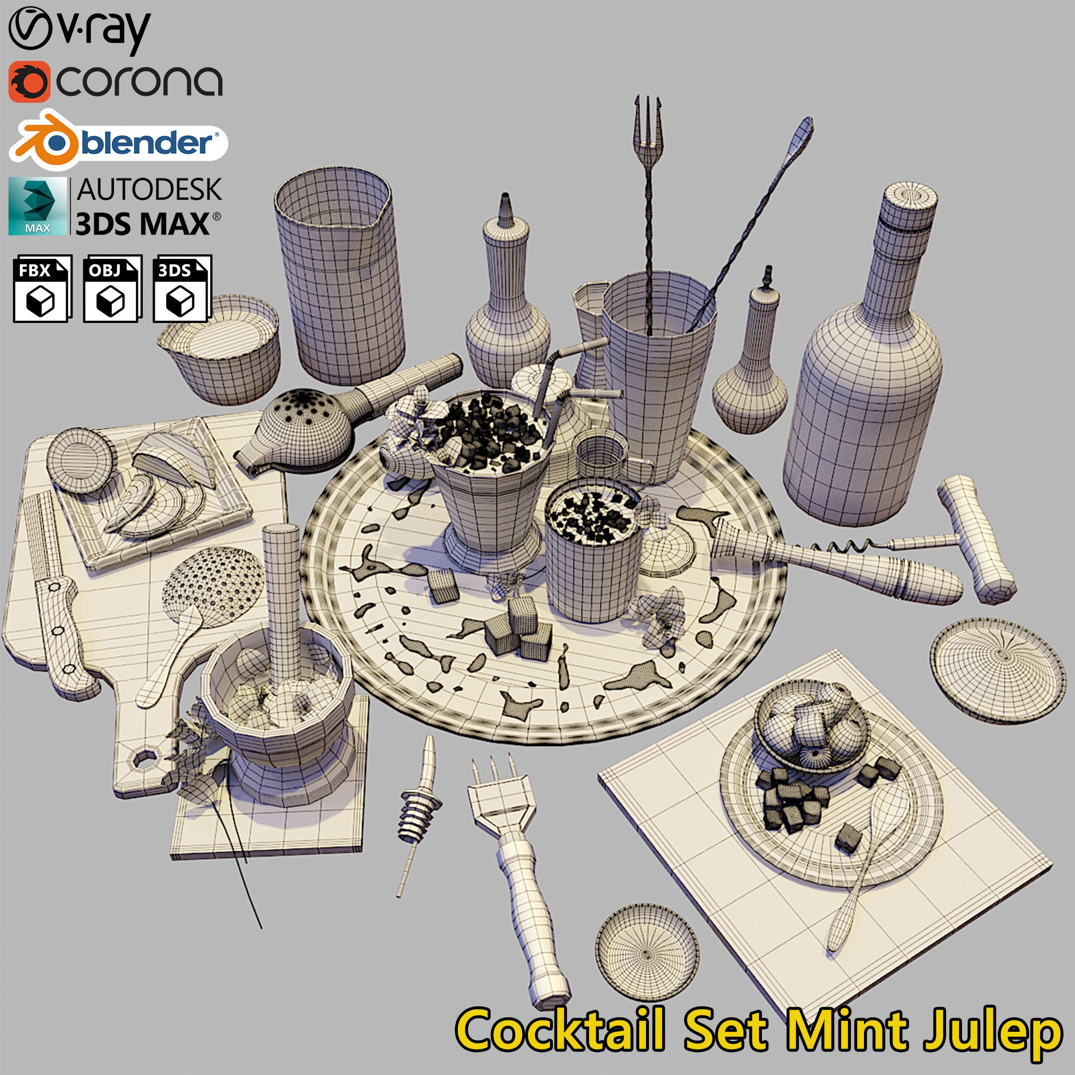 Cocktail Set Mint Julep 3D model_2