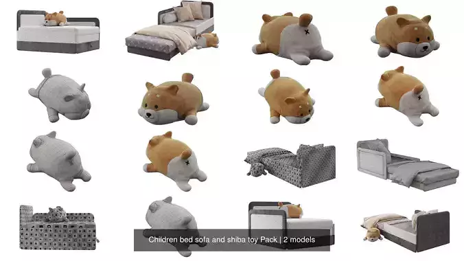 Children bed sofa and shiba toy Pack