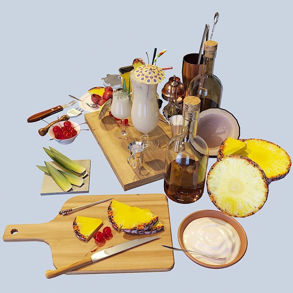 Cocktail Set Pina Colada 3D model_8