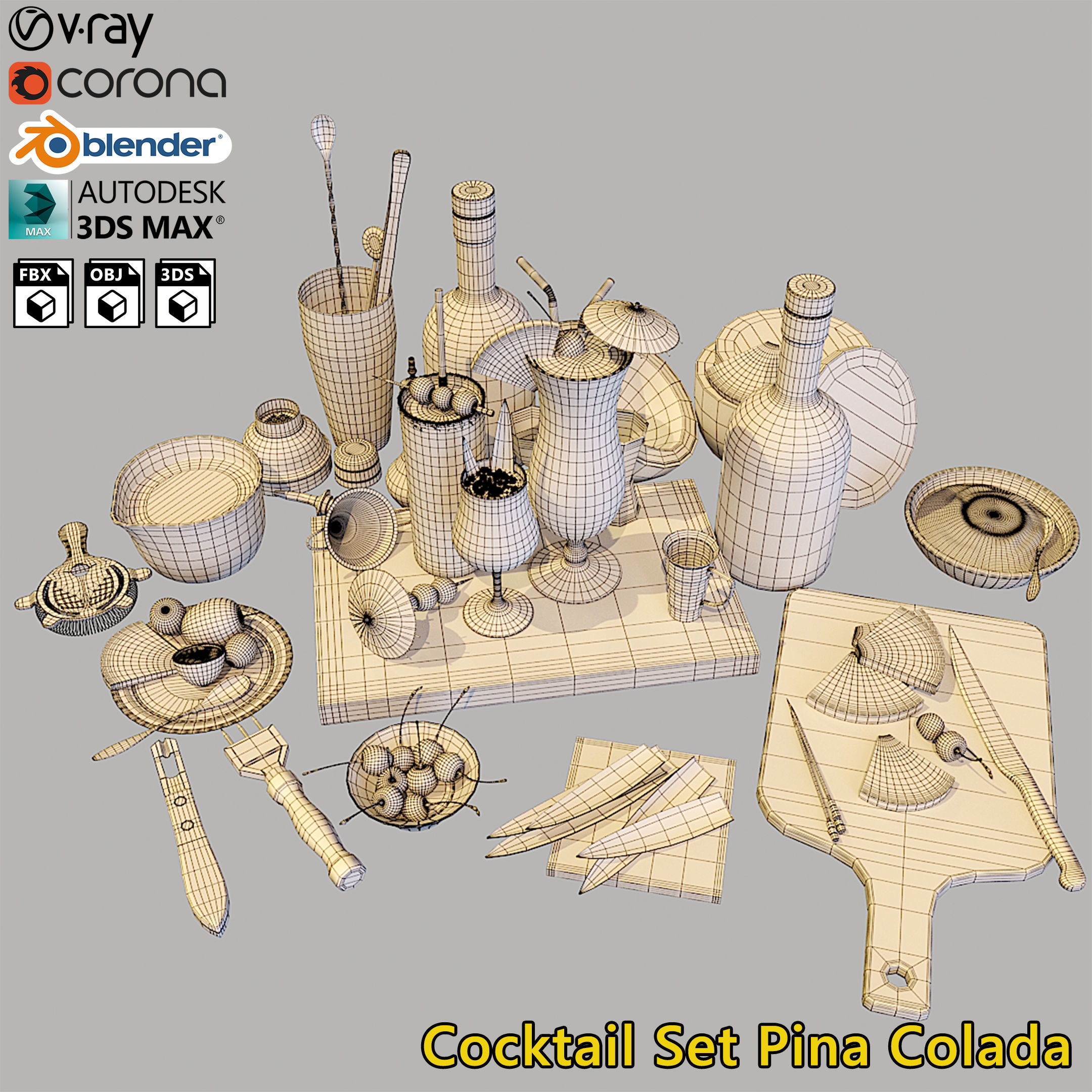 Cocktail Set Pina Colada 3D model_3