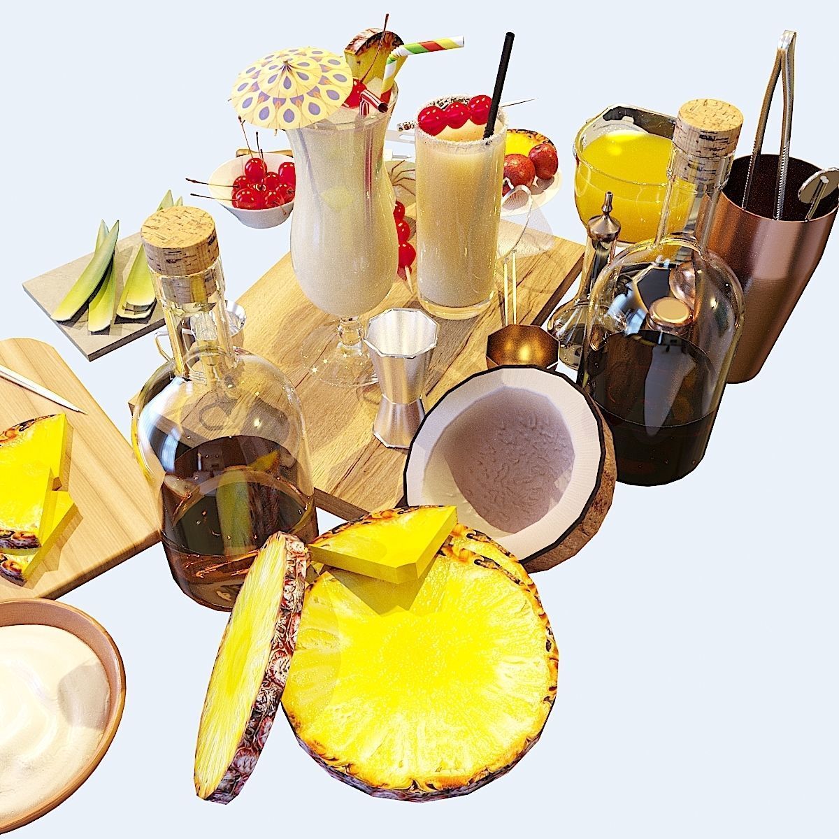 Cocktail Set Pina Colada 3D model_10