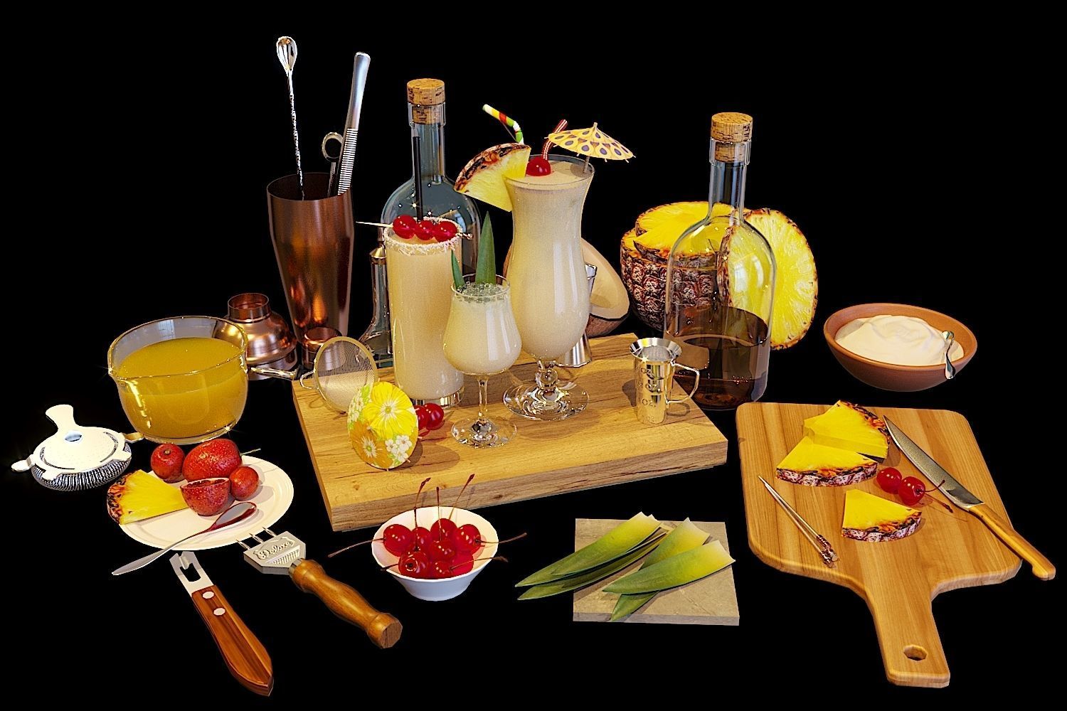 Cocktail Set Pina Colada 3D model_7