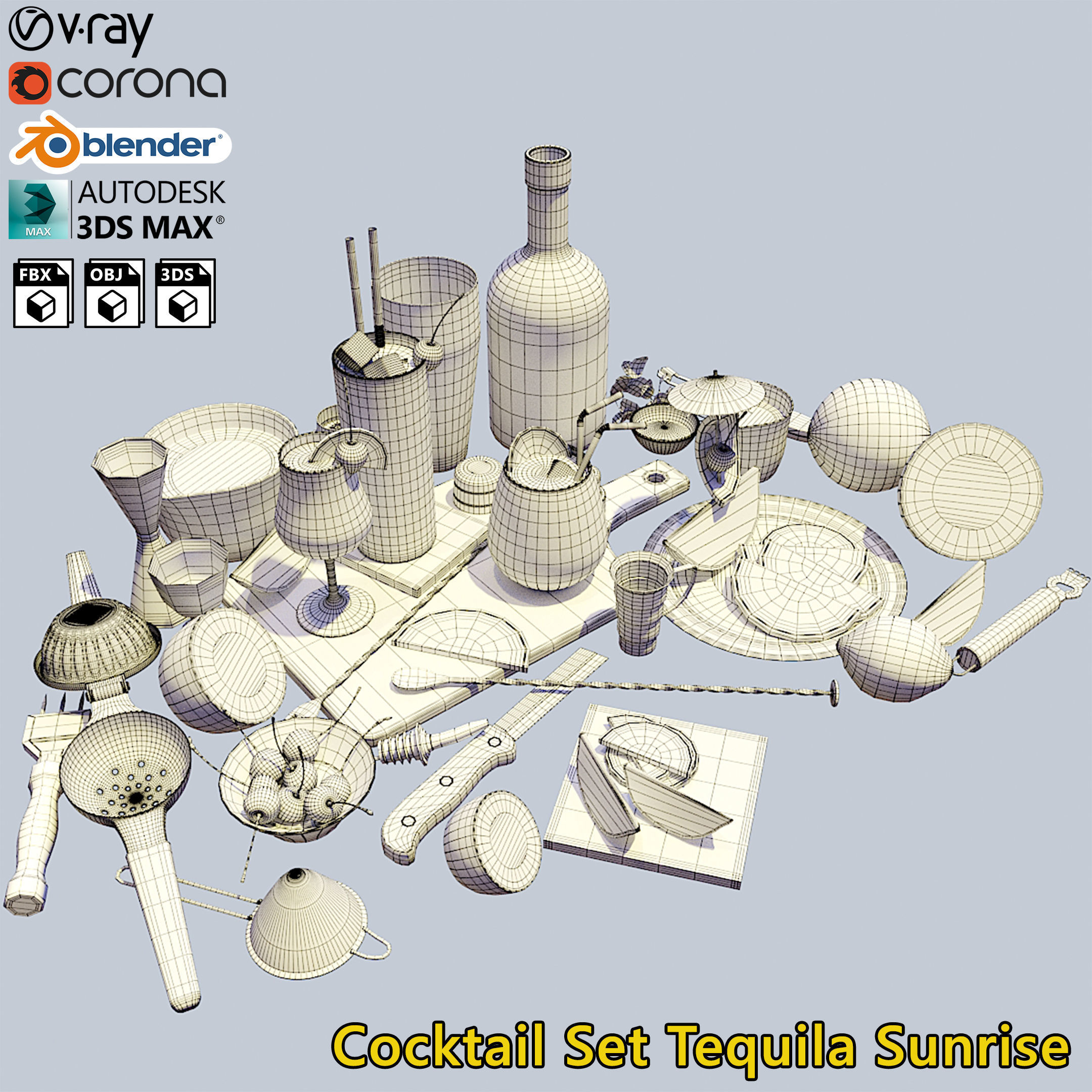 Cocktail Set Tequila Sunrise 3D model_3