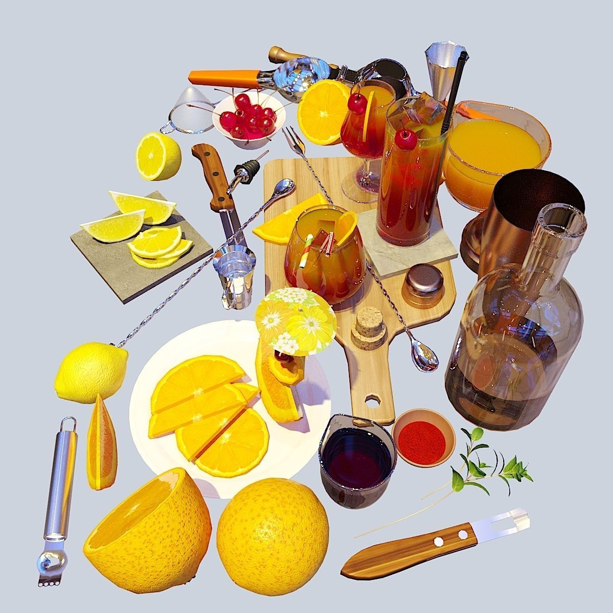 Cocktail Set Tequila Sunrise 3D model_4