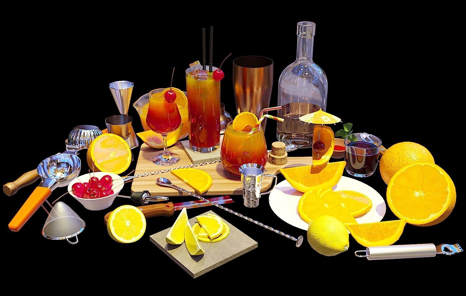 Cocktail Set Tequila Sunrise 3D model_8