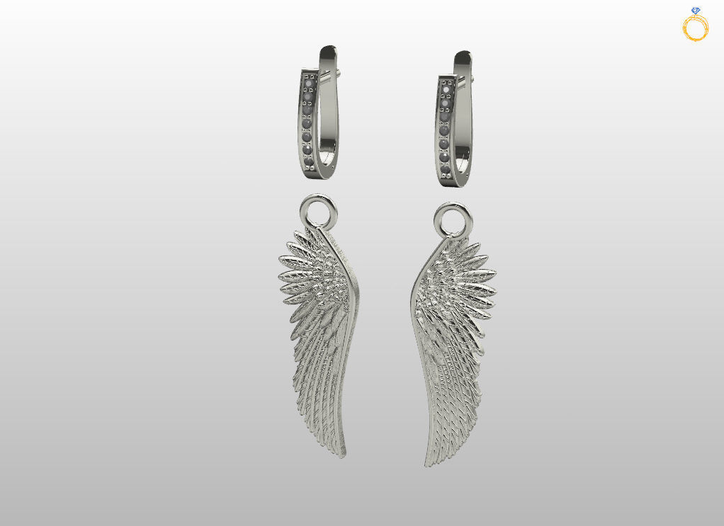 Angel wings earrings 3D print model_12