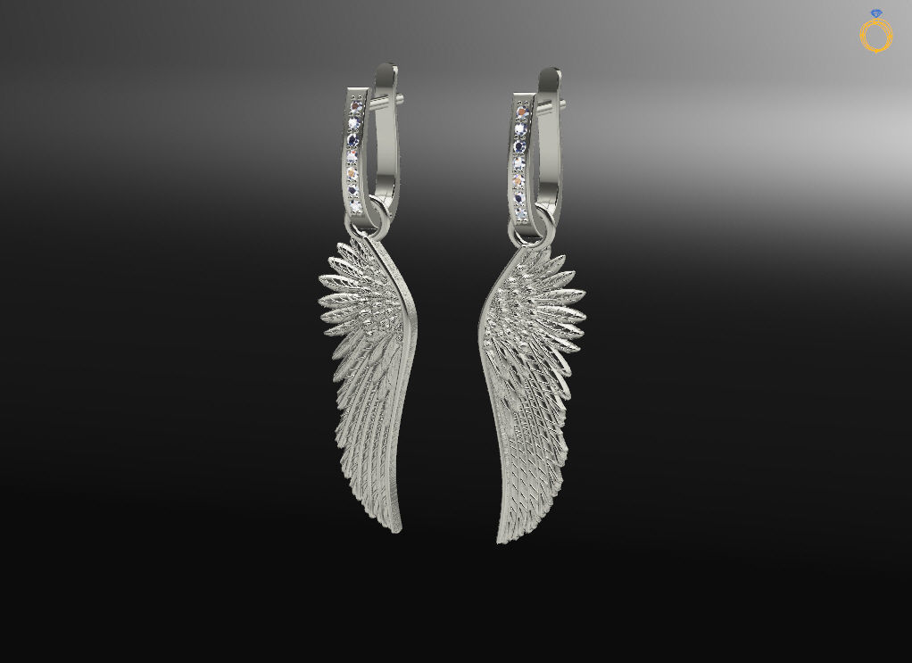 Angel wings earrings 3D print model_4