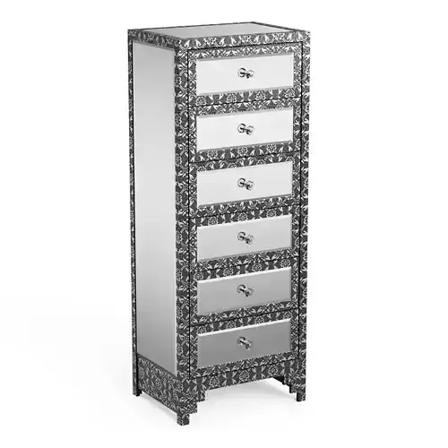 MONIQUE Silver Embossed Mirrored 6 Drawer Tallboy 3D model