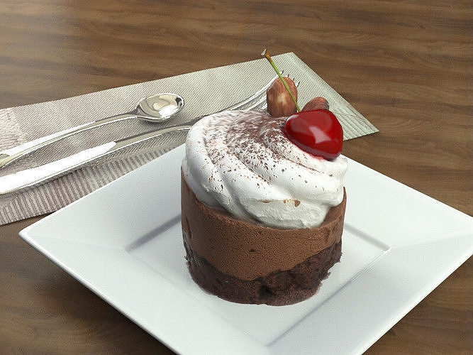 Cake Collection chocolate crepe on wooden cutting board Low-poly 3D model 5