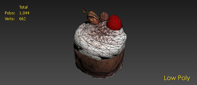Cake Collection chocolate crepe on wooden cutting board Low-poly 3D model 6