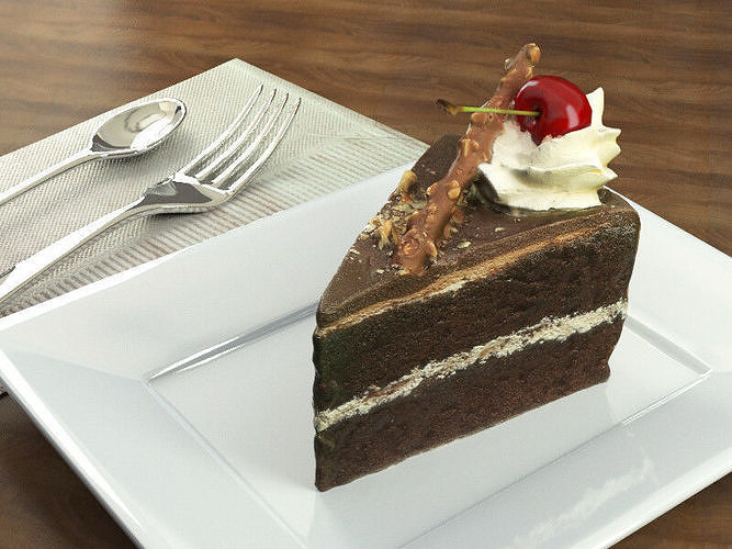 Cake Collection chocolate crepe on wooden cutting board Low-poly 3D model 2