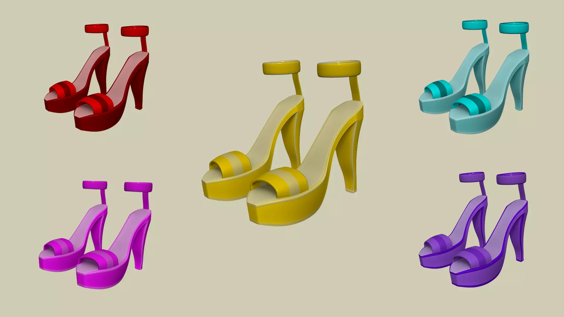 Simple Girl Heels - 05 Color Options - Character Design Low-poly 3D model_0