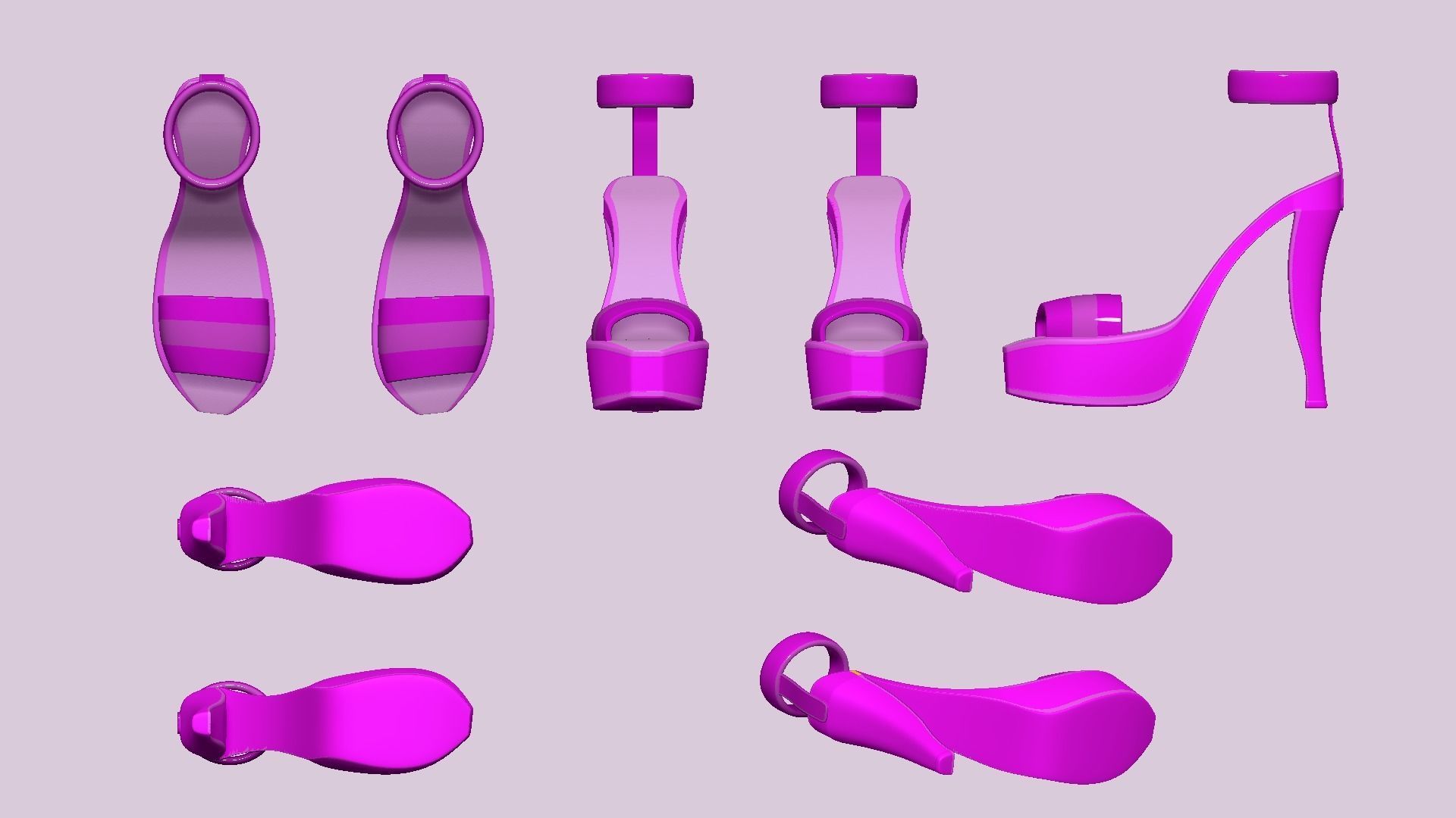 Simple Girl Heels - 05 Color Options - Character Design Low-poly 3D model_15