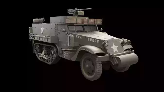 Realistic M3A1 Half-Track 3D HardSurface Model 3D model