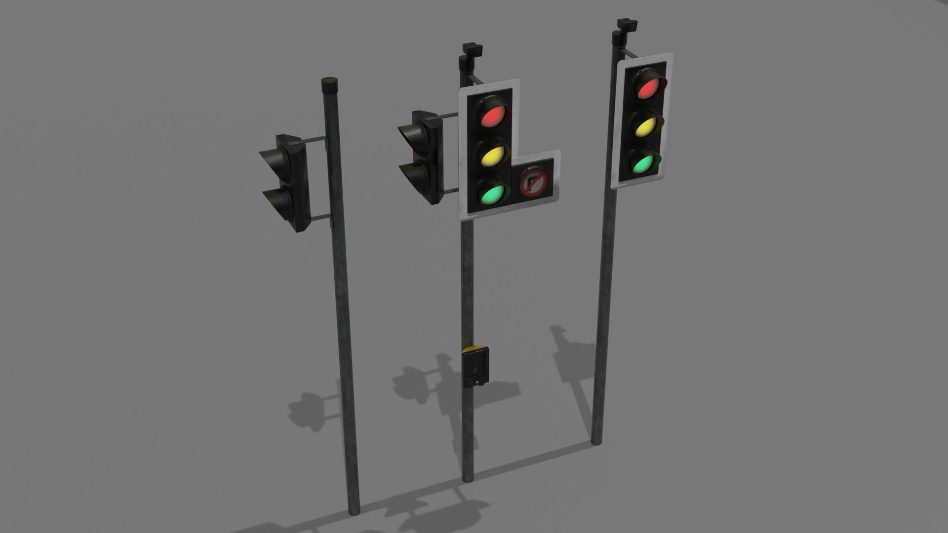 UK traffic Lights Low poly Low-poly 3D model_1