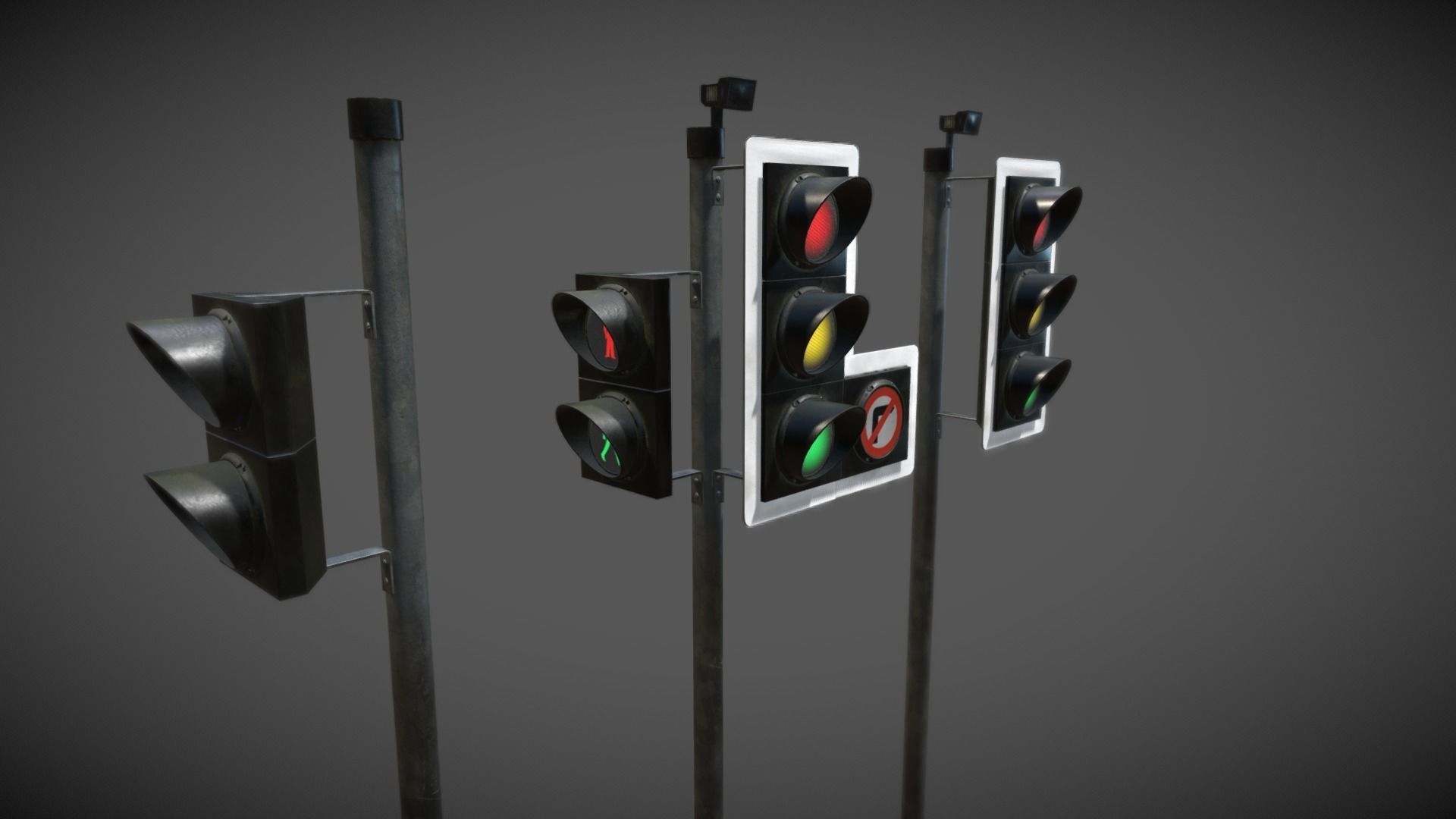 UK traffic Lights Low poly Low-poly 3D model_2