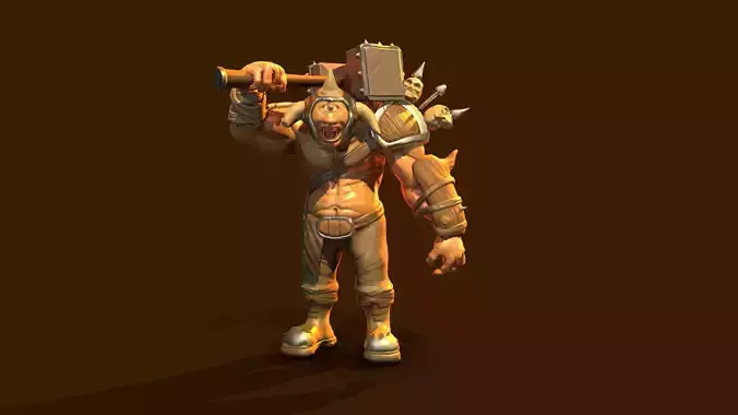Cyclop-Troll character holding axe Low-poly 3D model
