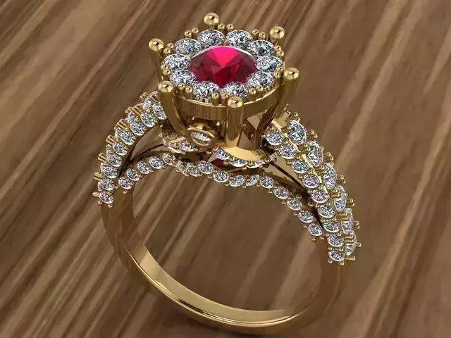Beautiful Crown Style Diamond Gold Ring