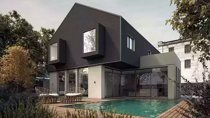 Modern gable townhouse high-quality exterior  3D model