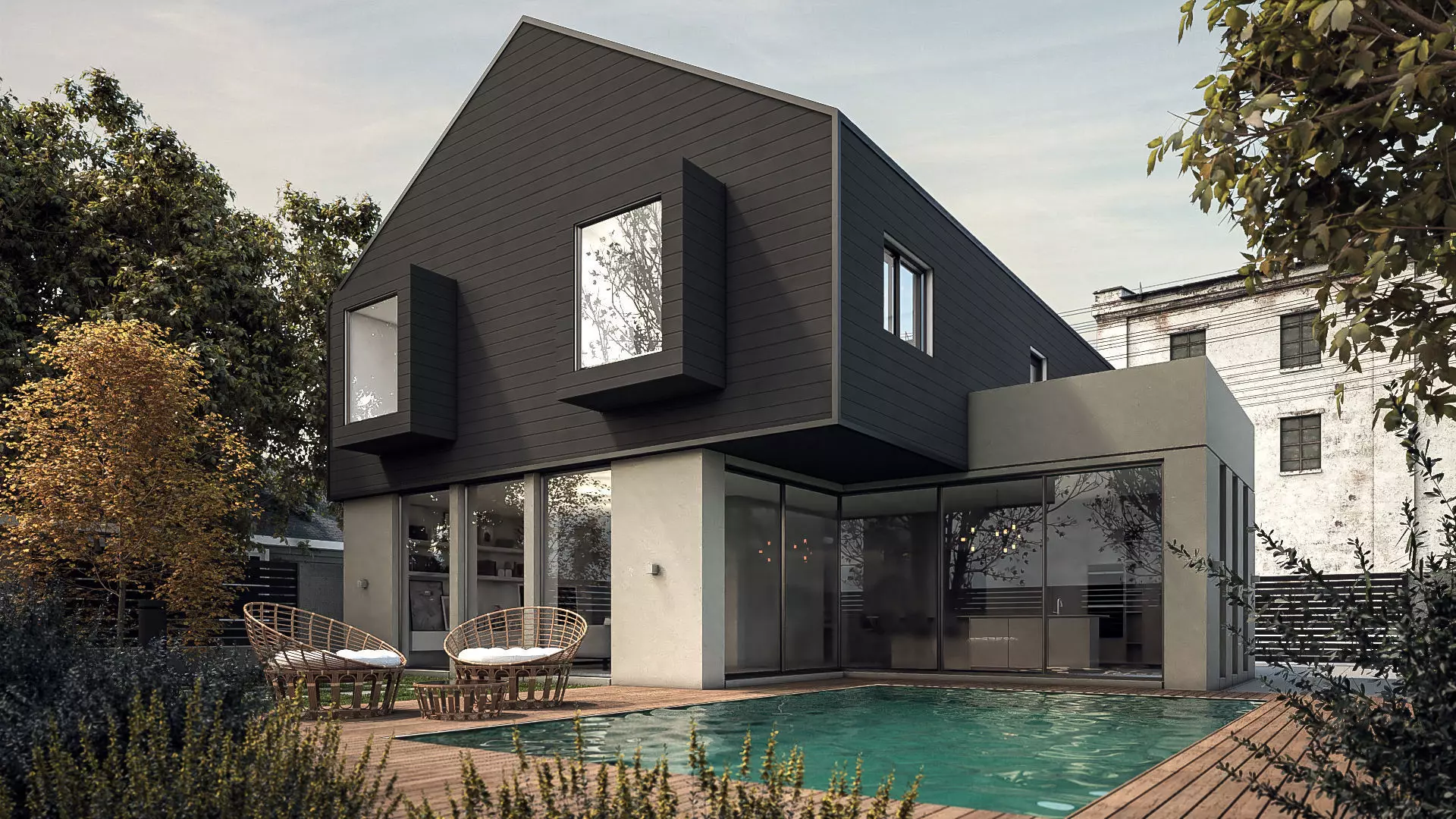 Modern gable townhouse high-quality exterior 3D model