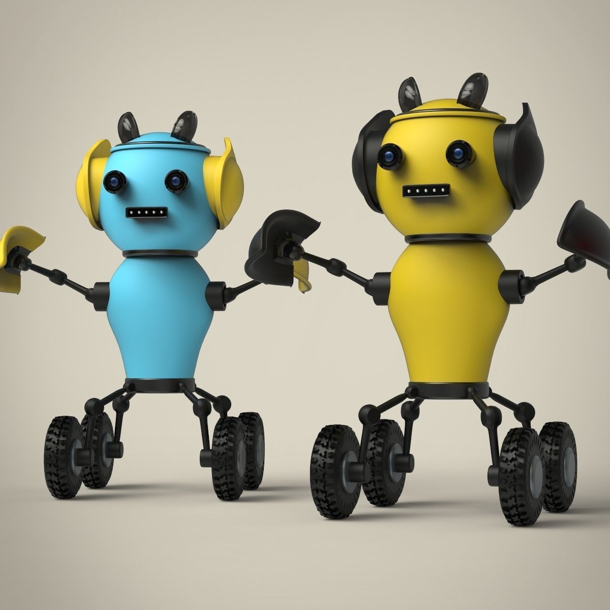 Robots four toy on wheels 3D model_4